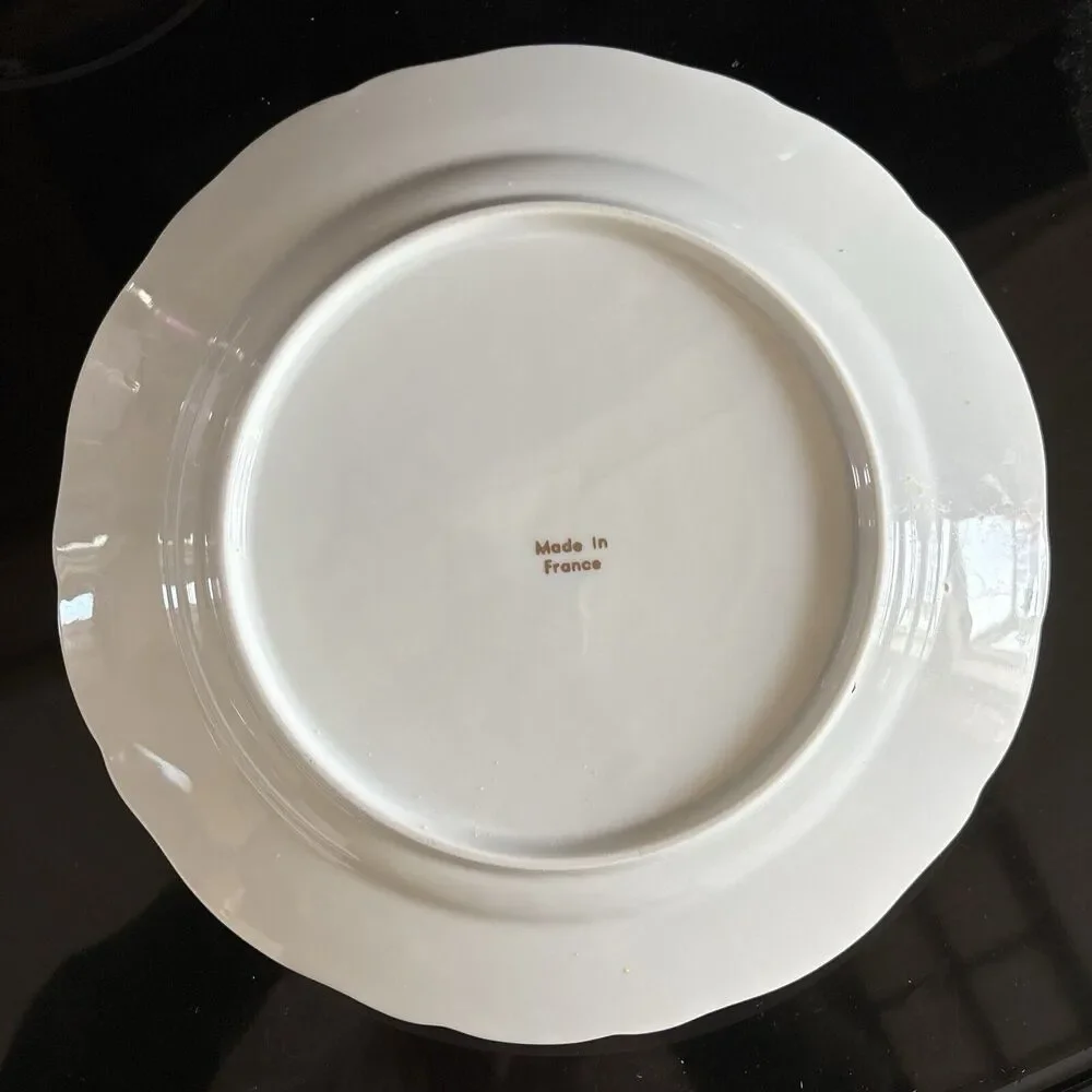 Hand Painted Fish Pattern Porcelain Dinner Plate Made In France Gold Gilt Rim